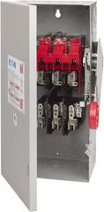 Eaton Cutler-Hammer - 30 Amp, 250 VDC, 480-600 VAC, 3 Pole Fused Safety Switch - NEMA 1, 1 Phase, 7-1/2 hp at 480 VAC, 10 hp at 600 VAC (Single Phase), 15 hp at 480 VAC, 20 hp at 600 VAC (Triple Phase), 3PST Contact Form - Americas Industrial Supply