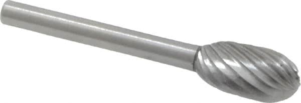 Made in USA - 1/4" Cut Diam, 1/8" Shank Diam, Oval Head Single Cut Burr - High Speed Steel, Radius End, 1/2" LOC, 1-1/2" OAL - Americas Industrial Supply