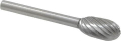 Made in USA - 1/4" Cut Diam, 1/8" Shank Diam, Oval Head Single Cut Burr - High Speed Steel, Radius End, 1/2" LOC, 1-1/2" OAL - Americas Industrial Supply