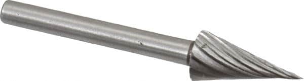 Made in USA - 1/4" Cut Diam, 1/8" Shank Diam, Cone Head Single Cut Burr - High Speed Steel, Point End, 1/2" LOC, 1-1/2" OAL - Americas Industrial Supply