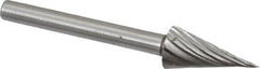 Made in USA - 1/4" Cut Diam, 1/8" Shank Diam, Cone Head Single Cut Burr - High Speed Steel, Point End, 1/2" LOC, 1-1/2" OAL - Americas Industrial Supply