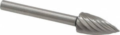 Made in USA - 1/4" Cut Diam, 1/8" Shank Diam, Tree Head Single Cut Burr - High Speed Steel, Point End, 1/2" LOC, 1-1/2" OAL - Americas Industrial Supply