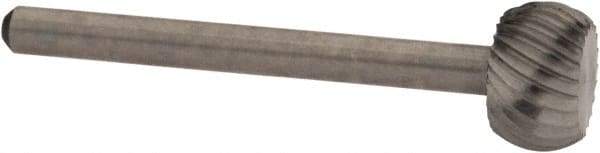 Made in USA - 3/8" Cut Diam, 1/8" Shank Diam, Flatted Ball Head Single Cut Burr - High Speed Steel, Flat End, 7/32" LOC, 1-1/2" OAL - Americas Industrial Supply