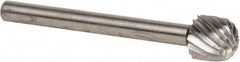 Made in USA - 1/4" Cut Diam, 1/8" Shank Diam, Cylinder with Radius Head Single Cut Burr - High Speed Steel, Radius End, 1/4" LOC, 1-1/2" OAL - Americas Industrial Supply