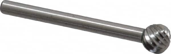 Made in USA - 1/4" Cut Diam, 1/8" Shank Diam, Ball Head Single Cut Burr - High Speed Steel, Radius End, 1/4" LOC, 1-1/2" OAL - Americas Industrial Supply