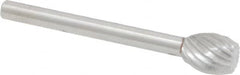 Made in USA - 1/4" Cut Diam, 1/8" Shank Diam, Oval with Flat Head Single Cut Burr - High Speed Steel, Flat End, 5/16" LOC, 1-1/2" OAL - Americas Industrial Supply