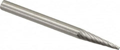 Made in USA - 1/8" Cut Diam, 1/8" Shank Diam, Cone Head Single Cut Burr - High Speed Steel, Point End, 9/16" LOC, 1-1/2" OAL - Americas Industrial Supply