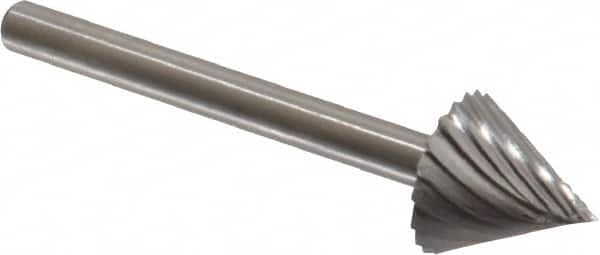 Made in USA - 3/8" Cut Diam, 1/8" Shank Diam, Cone Head Single Cut Burr - High Speed Steel, Point End, 3/8" LOC, 1-1/2" OAL - Americas Industrial Supply