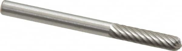 Made in USA - 1/8" Cut Diam, 1/8" Shank Diam, Cylinder with Radius Head Single Cut Burr - High Speed Steel, Radius End, 5/8" LOC, 1-1/2" OAL - Americas Industrial Supply