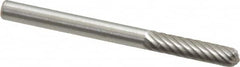 Made in USA - 1/8" Cut Diam, 1/8" Shank Diam, Cylinder with Radius Head Single Cut Burr - High Speed Steel, Radius End, 5/8" LOC, 1-1/2" OAL - Americas Industrial Supply