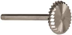 Made in USA - 5/8" Cut Diam, 1/8" Shank Diam, Wheel with Radius Head Single Cut Burr - High Speed Steel, 1/8" LOC, 1-1/2" OAL - Americas Industrial Supply