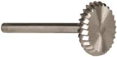 Made in USA - 5/8" Cut Diam, 1/8" Shank Diam, Wheel with Radius Head Single Cut Burr - High Speed Steel, 1/8" LOC, 1-1/2" OAL - Americas Industrial Supply