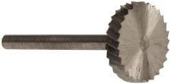 Made in USA - 5/8" Cut Diam, 1/8" Shank Diam, Wheel with Flat Head Single Cut Burr - High Speed Steel, Flat End, 1/8" LOC, 1-1/2" OAL - Americas Industrial Supply