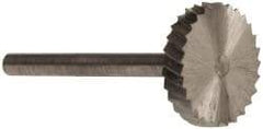 Made in USA - 5/8" Cut Diam, 1/8" Shank Diam, Wheel with Flat Head Single Cut Burr - High Speed Steel, Flat End, 1/8" LOC, 1-1/2" OAL - Americas Industrial Supply