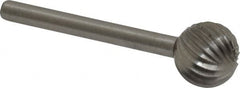 Made in USA - 3/8" Cut Diam, 1/8" Shank Diam, Ball Head Single Cut Burr - High Speed Steel, Radius End, 3/8" LOC, 1-1/2" OAL - Americas Industrial Supply