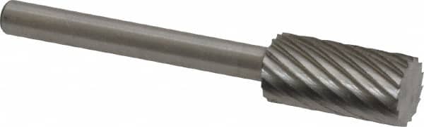Made in USA - 1/4" Cut Diam, 1/8" Shank Diam, Cylinder Head Single Cut Burr - High Speed Steel, Flat End, 1/2" LOC, 1-1/2" OAL - Americas Industrial Supply