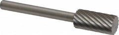 Made in USA - 1/4" Cut Diam, 1/8" Shank Diam, Cylinder Head Single Cut Burr - High Speed Steel, Flat End, 1/2" LOC, 1-1/2" OAL - Americas Industrial Supply
