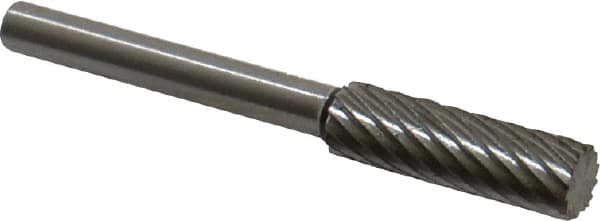 Made in USA - 3/16" Cut Diam, 1/8" Shank Diam, Cylinder Head Single Cut Burr - High Speed Steel, Flat End, 5/8" LOC, 1-1/2" OAL - Americas Industrial Supply