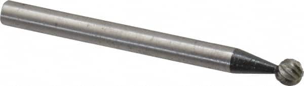 Made in USA - 1/8" Cut Diam, 1/8" Shank Diam, Cylinder with Radius Head Single Cut Burr - High Speed Steel, Radius End, 1/8" LOC, 1-1/2" OAL - Americas Industrial Supply