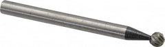 Made in USA - 1/8" Cut Diam, 1/8" Shank Diam, Cylinder with Radius Head Single Cut Burr - High Speed Steel, Radius End, 1/8" LOC, 1-1/2" OAL - Americas Industrial Supply