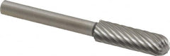 Made in USA - 3/16" Cut Diam, 1/8" Shank Diam, Cylinder with Radius Head Single Cut Burr - High Speed Steel, Radius End, 5/8" LOC, 1-1/2" OAL - Americas Industrial Supply