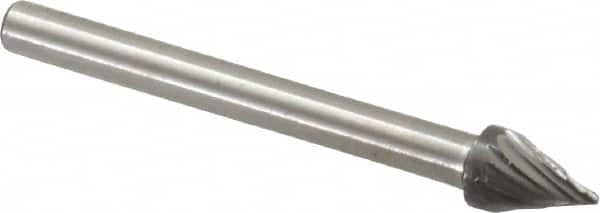 Made in USA - 3/16" Cut Diam, 1/8" Shank Diam, Cone Head Single Cut Burr - High Speed Steel, Point End, 1/4" LOC, 1-1/2" OAL - Americas Industrial Supply