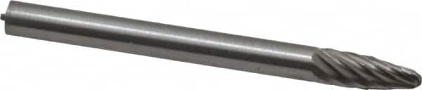 Made in USA - 1/8" Cut Diam, 1/8" Shank Diam, Tree with Radius Head Single Cut Burr - High Speed Steel, Radius End, 5/16" LOC, 1-1/2" OAL - Americas Industrial Supply