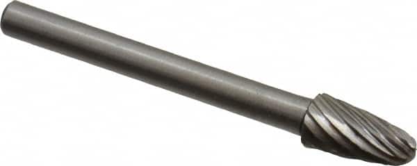 Made in USA - 3/16" Cut Diam, 1/8" Shank Diam, Tree with Radius Head Single Cut Burr - High Speed Steel, Radius End, 3/8" LOC, 1-1/2" OAL - Americas Industrial Supply
