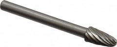 Made in USA - 3/16" Cut Diam, 1/8" Shank Diam, Tree with Radius Head Single Cut Burr - High Speed Steel, Radius End, 3/8" LOC, 1-1/2" OAL - Americas Industrial Supply