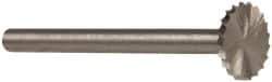 Made in USA - 3/8" Cut Diam, 1/8" Shank Diam, Saw Head Single Cut Burr - High Speed Steel, Point End, 1/32" LOC, 1-1/2" OAL - Americas Industrial Supply