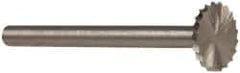 Made in USA - 3/8" Cut Diam, 1/8" Shank Diam, Saw Head Single Cut Burr - High Speed Steel, Point End, 1/32" LOC, 1-1/2" OAL - Americas Industrial Supply