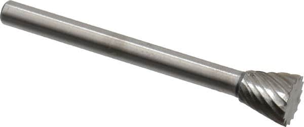 Made in USA - 1/4" Cut Diam, 1/8" Shank Diam, Inverted Cone Head Single Cut Burr - High Speed Steel, Flat End, 1/4" LOC, 1-1/2" OAL - Americas Industrial Supply
