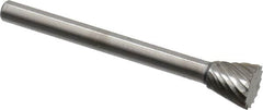 Made in USA - 1/4" Cut Diam, 1/8" Shank Diam, Inverted Cone Head Single Cut Burr - High Speed Steel, Flat End, 1/4" LOC, 1-1/2" OAL - Americas Industrial Supply