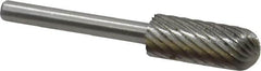 Made in USA - 1/4" Cut Diam, 1/8" Shank Diam, Cylinder with Radius Head Single Cut Burr - High Speed Steel, Radius End, 5/8" LOC, 1-1/2" OAL - Americas Industrial Supply
