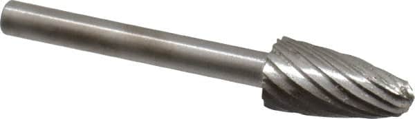 Made in USA - 1/4" Cut Diam, 1/8" Shank Diam, Tree with Radius Head Single Cut Burr - High Speed Steel, Radius End, 1/2" LOC, 1-1/2" OAL - Americas Industrial Supply