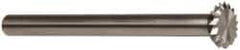 Made in USA - 1/4" Cut Diam, 1/8" Shank Diam, Double Angle Head Double Cut Burr - High Speed Steel, 1/16" LOC, 1-1/2" OAL - Americas Industrial Supply