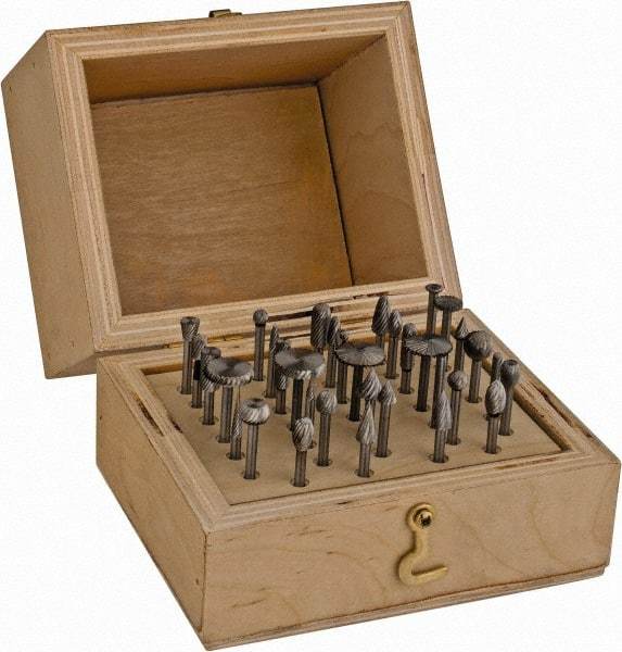 Made in USA - 34 Piece, 1/8" Shank Burr Set - High Speed Steel - Americas Industrial Supply