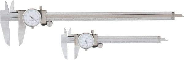 Value Collection - 0 to 6 and 12" Outside Diameter Dial Caliper Set - 0.001" Graduation, 0.1 Range per Revolution, Stainless Steel, White Face - Americas Industrial Supply