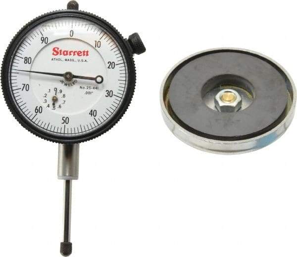 Starrett - 0.001" Graduation, 0-100 Dial Reading, Indicator & Base Kit - 0.34" Base Height, 2" Base Diam - Americas Industrial Supply