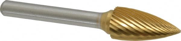 Made in USA - 1/2" Cut Diam, 1/4" Shank Diam, Tree Head Single Cut Burr - Carbide, Point End, 1" LOC, 2-3/4" OAL - Americas Industrial Supply