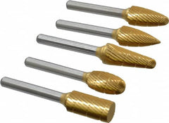 Made in USA - 5 Piece, 1/2" Shank Burr Set - Tungsten Carbide, Multiple Head Shape - Americas Industrial Supply