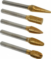 Made in USA - 5 Piece, 3/8" Shank Burr Set - Tungsten Carbide, Multiple Head Shape - Americas Industrial Supply