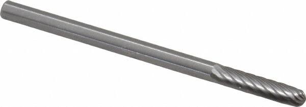 Made in USA - 1/8" Cut Diam, 9/16" Shank Diam, Cylinder with Radius Head Single Cut Burr - Carbide, Radius End, 9/16" LOC, 2" OAL - Americas Industrial Supply