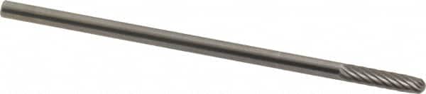 Made in USA - 1/8" Cut Diam, 1/8" Shank Diam, Cylinder with Radius Head Single Cut Burr - Carbide, Radius End, 9/16" LOC, 1-1/2" OAL - Americas Industrial Supply