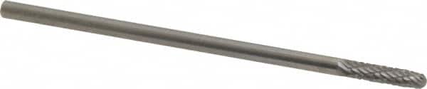 Made in USA - 1/8" Cut Diam, 1/8" Shank Diam, Cylinder with Radius Head Double Cut Burr - Carbide, Radius End, 9/16" LOC, 1-1/2" OAL - Americas Industrial Supply