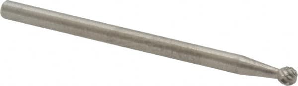 Made in USA - 1/8" Cut Diam, 1/8" Shank Diam, Ball Head Double Cut Burr - Carbide, Radius End, 1/8" LOC, 2" OAL - Americas Industrial Supply