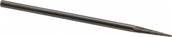 Made in USA - 1/8" Cut Diam, 1/8" Shank Diam, Cone Head Double Cut Burr - Carbide, Point End, 5/8" LOC, 1-1/2" OAL - Americas Industrial Supply