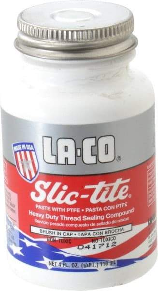 LA-CO - 1/4 Pt Brush Top Can White Thread Sealant - Paste with PTFE, 500°F Max Working Temp, For Metal, PVC, CPVC & ABS Plastic Pipe Threads - Americas Industrial Supply