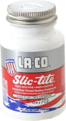 LA-CO - 1/4 Pt Brush Top Can White Thread Sealant - Paste with PTFE, 500°F Max Working Temp, For Metal, PVC, CPVC & ABS Plastic Pipe Threads - Americas Industrial Supply