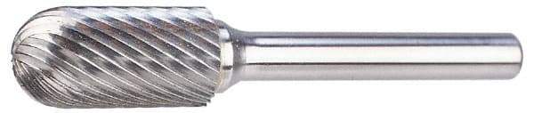 M.A. Ford - 3/4" Cut Diam, 1/4" Shank Diam, Cylinder with Radius Head Double Cut Burr - Carbide, Radius End, 1" LOC, 3" OAL - Americas Industrial Supply
